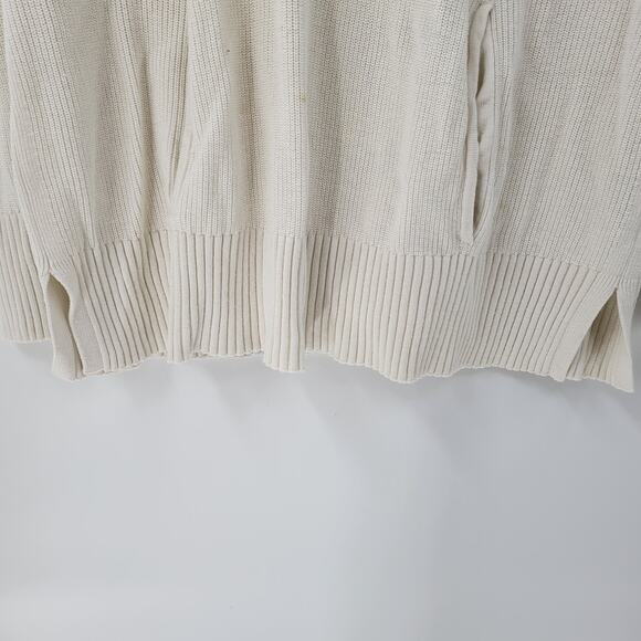 T by Talbots Womens Sweater Large Ivory Drawstring Cowlneck Waffle Knit Pullover - Picture 7 of 13